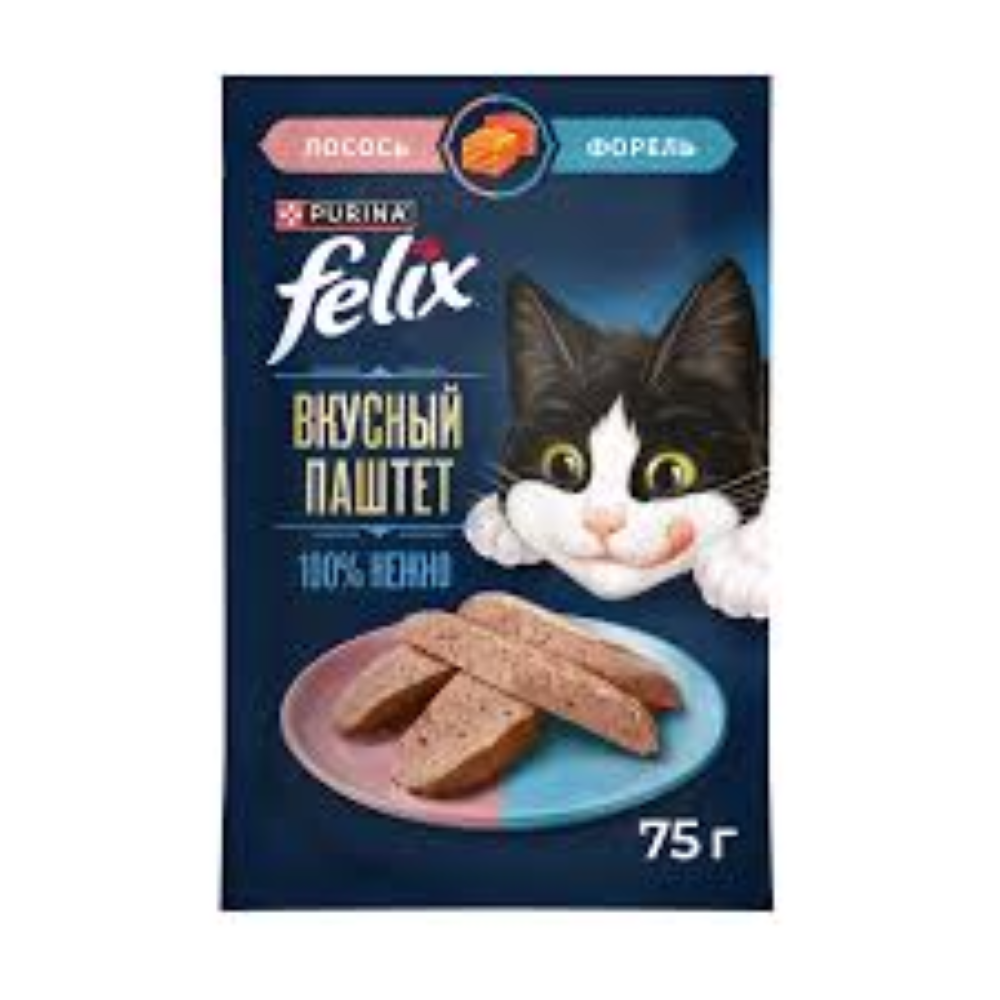 Влажный корм FELIX для кошек Вкусный паштет Лосось-форель 75 гр
