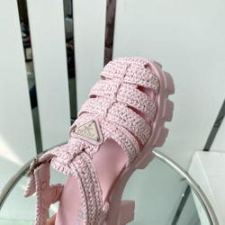 Prada Monolith Crochet Cage Sandals