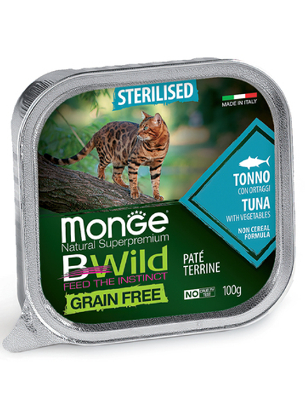 Monge Cat BWild GRAIN FREE беззерновые консервы из тунца с овощами для стерилизованных кошек 100г