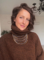 Колье каскад "Венеция" из венец.стекла,оттенки:золото,серебро,черный,коньяк,застежка из натур.кожи