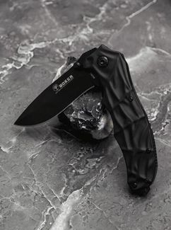 Складной нож тактический BOKER Черный с рельефной рукоятью