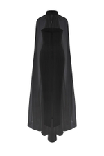 Платье макси корсетное из крепа и шифона с объемным кейпом