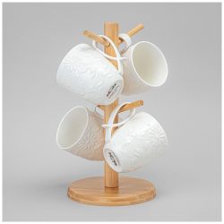 НАБОР КРУЖЕК LEFARD "FLOWERS STORY" НА ДЕРЕВ. ПОДСТАВКЕ 4 ШТ. 11*8*9,5 СМ 275 МЛ