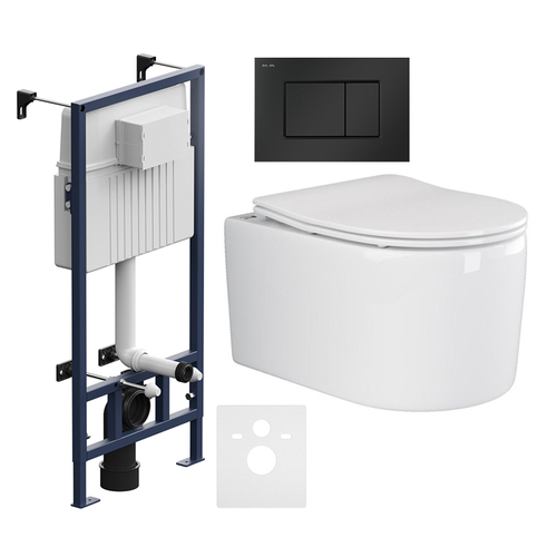 Комплект подвесной безободковый унитаз Ceramica Nova Moments Rimless CN3003 37 x 49 x 34 см с сиденьем Soft Close + инсталляция Am.Pm ProC I012707.0238 с клавишей смыва ProC S, чёрная матовая