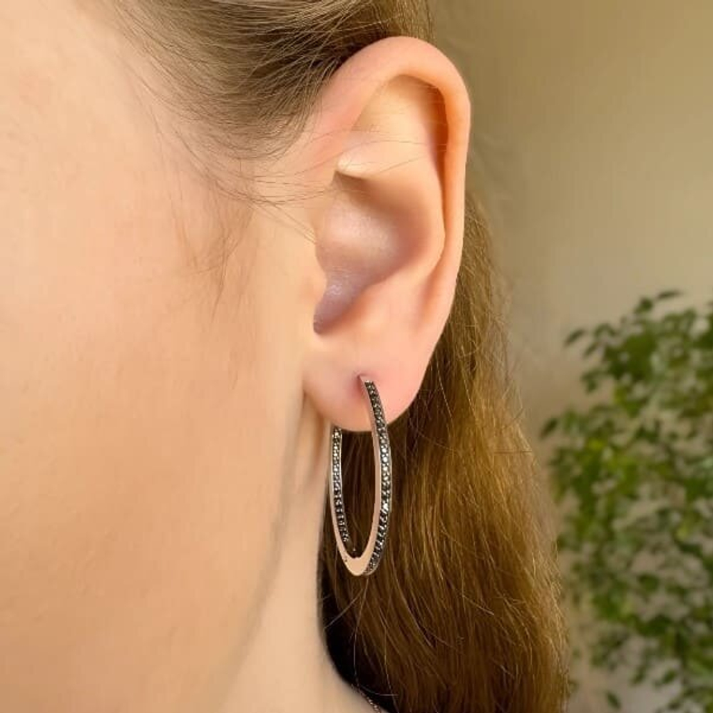 Серьги из белого золота "Бриллиантовые конго" с черными бриллиантами