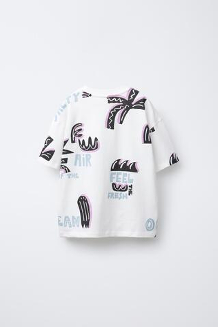 ZARA ФУТБОЛКА ИЗ ТКАНИ С ПРИНТОМ, ЭКРЮ