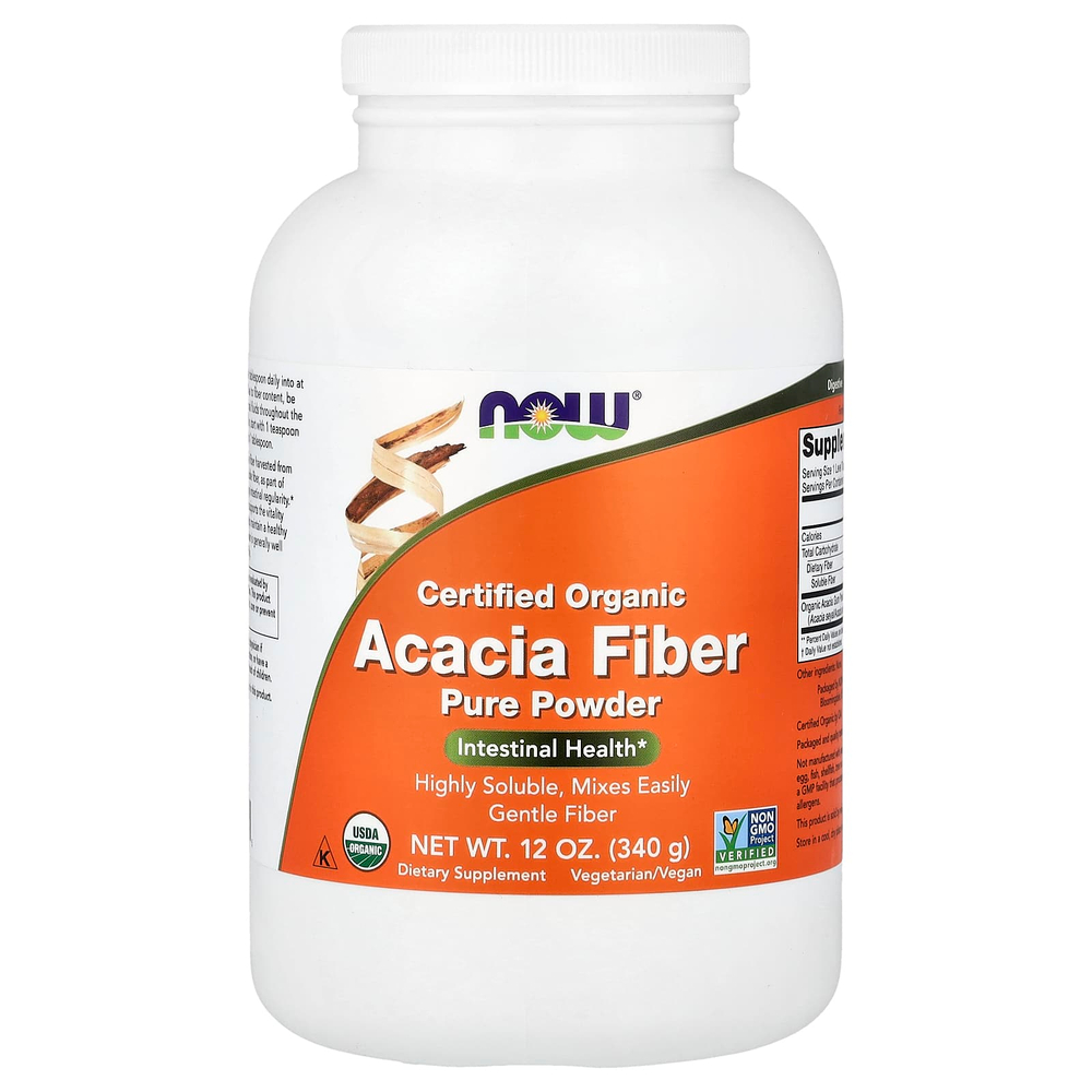 NOW Foods, сертифицированная органическая клетчатка акации в порошке, 340 г (12 унций)