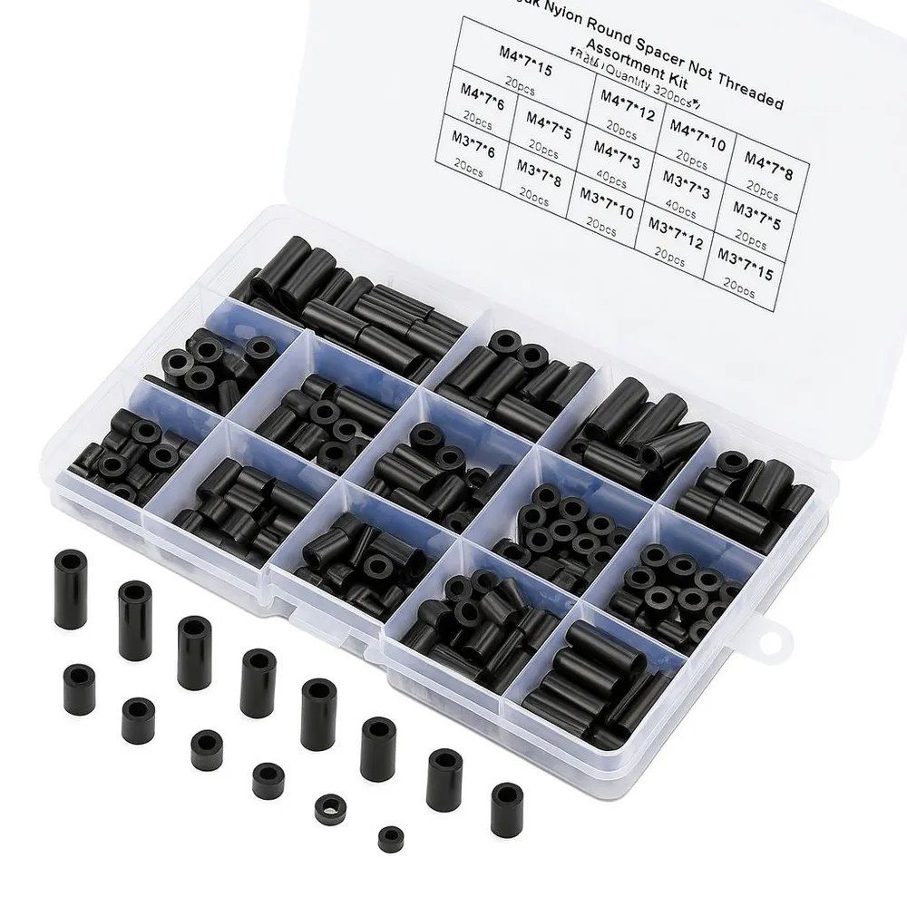 Набор нейлоновых изолирующих стоек (проставок/бочонков) М3 и М4, в комплекте 320 шт