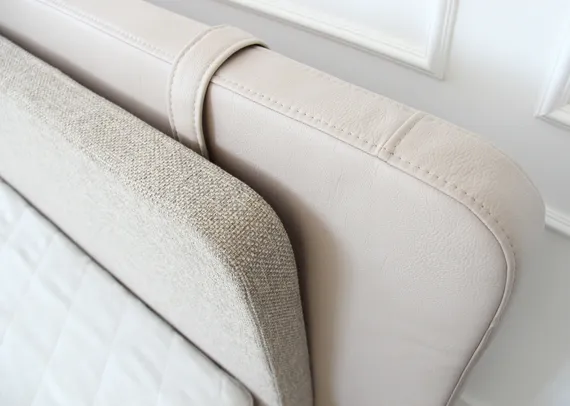 Кровать двуспальная Hub 140 см (бежевый, экокожа, рогожка)