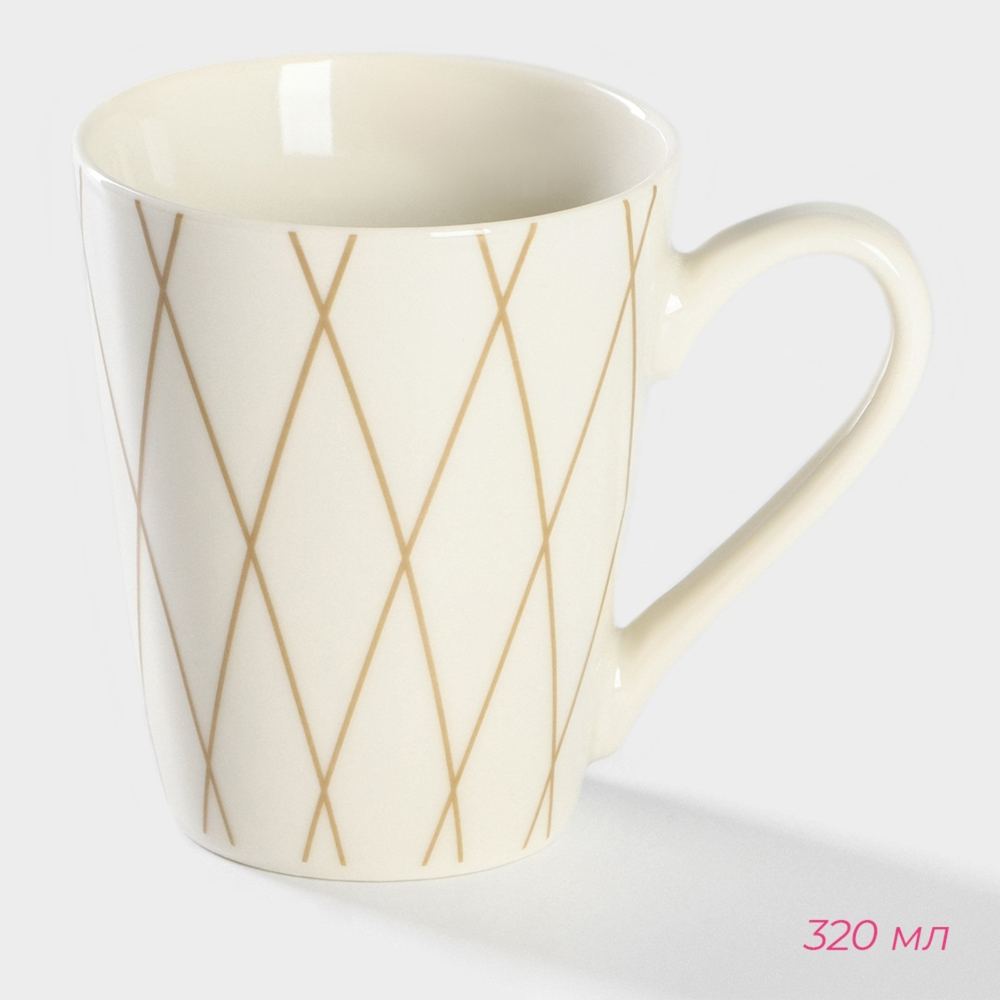 Кружка фарфоровая Золотая нить, 320 мл, цвет белый