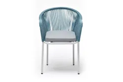 "Лион" стул плетеный из роупа, каркас из стали светло-серый (RAL7035) муар, роуп бирюзовый круглый, ткань светло-серая