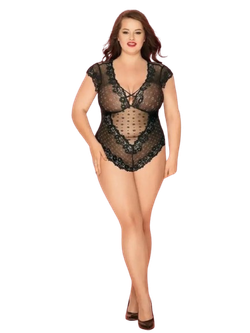 Кружевное прозрачное боди plus size