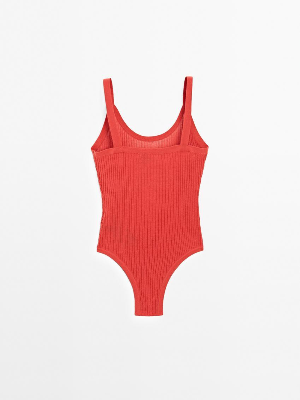 Massimo Dutti Трикотажное боди на бретелях - Studio, терракотовый