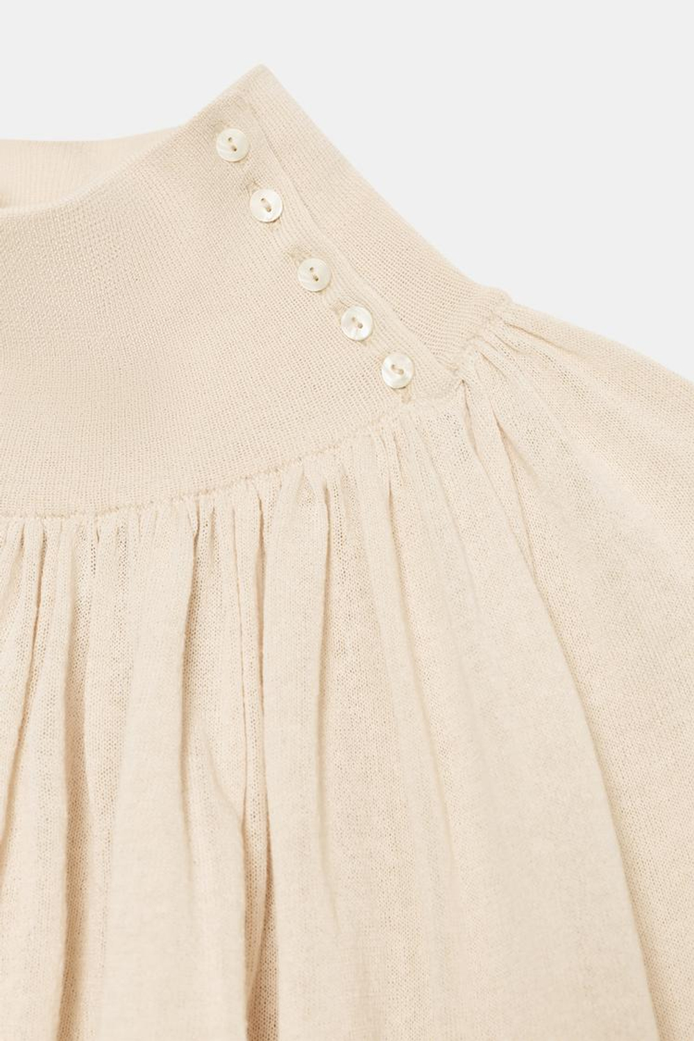 ZARA БЛУЗА СВОБОДНОГО КРОЯ ИЗ КОМБИНИРОВАННОГО ТРИКОТАЖА, ПЕСОЧНЫЙ