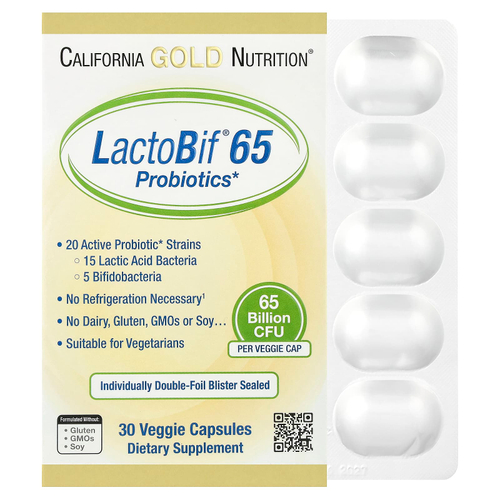 California Gold Nutrition, LactoBif® 65, пробиотики, 65 млрд КОЕ, 30 растительных капсул