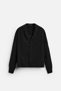 ZARA РУБАШКА СТРУЯЩЕГОСЯ ПОКРОЯ, ЧЕРНЫЙ