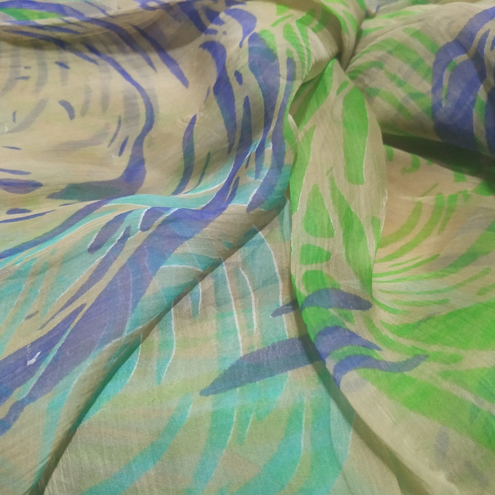 Палантин-парео Вискоза 100% (шифон) Абстракция Роза, зеленый, синий на бежевом