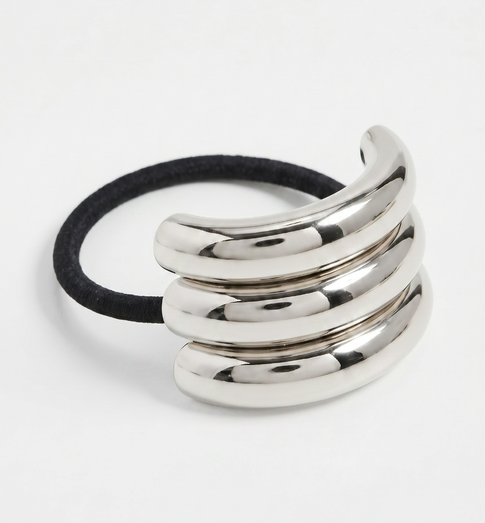 Резинка для волос металлическое полукольцо «TRIPLE HAIR CUFF SILVER», золото/серебро