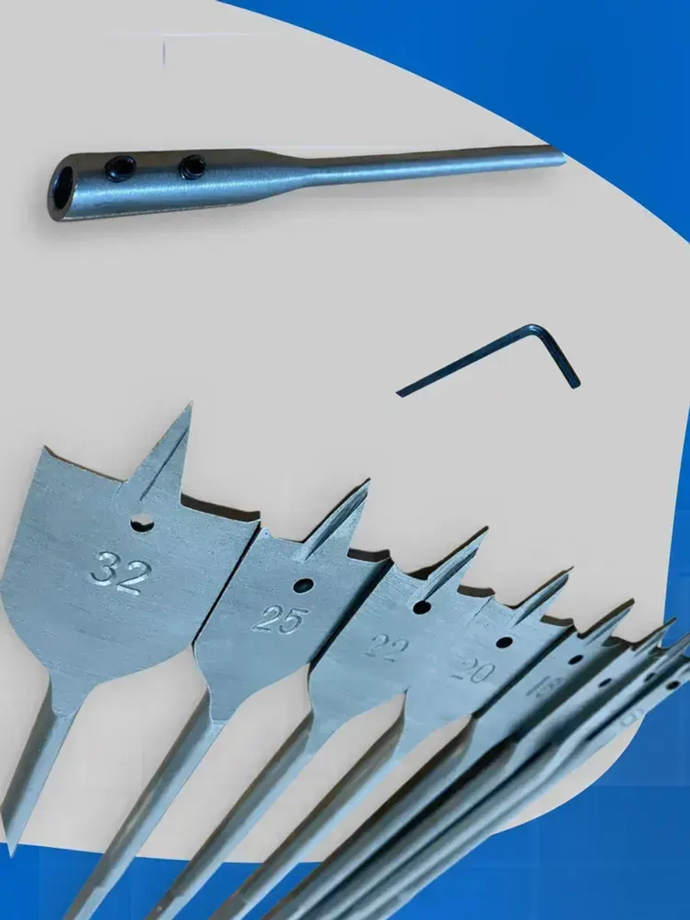 Набор перьевых сверл по дереву 10 шт с удлинителем