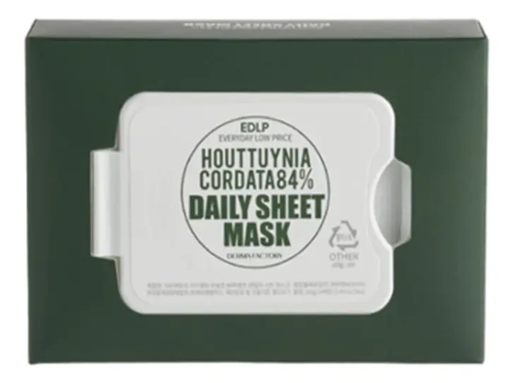 DERMA FACTORY Тканевая маска для лица с экстрактом хауттюйнии - Houttuynia Cordata 84% Daily Sheet Mask ,14шт