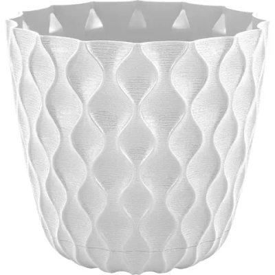 Горшок для цветов пластиковый 1,4л d-14,5см «Wave» с дренажной сеткой и съемным поддоном, белоснежный жасмин