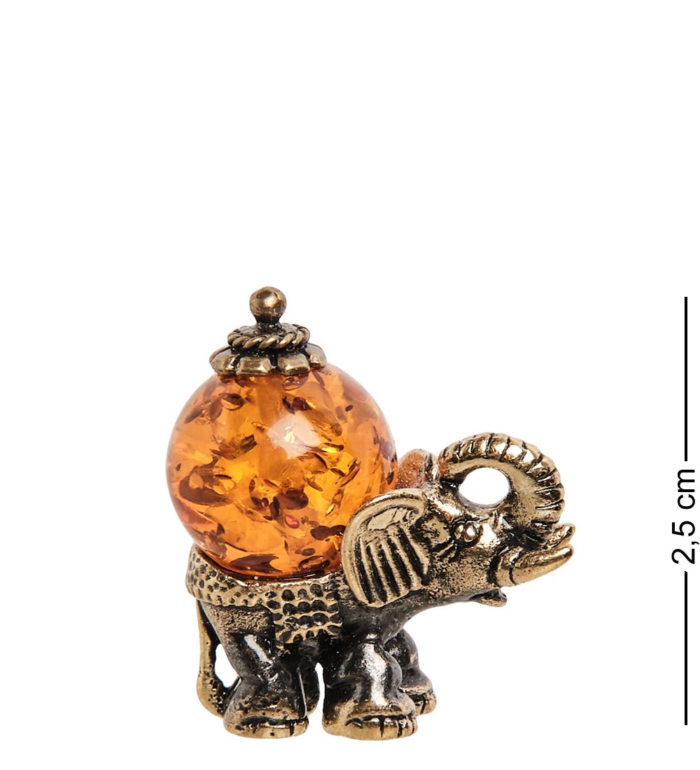 Народные промыслы AM- 549 Фигурка «Слон индийский» (латунь, янтарь)