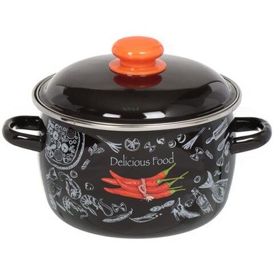 Кастрюля сталь, эмал, 3 л, с крыш, крышка сталь, Appetite, Chilli, 1МС181Р, чер, индукц