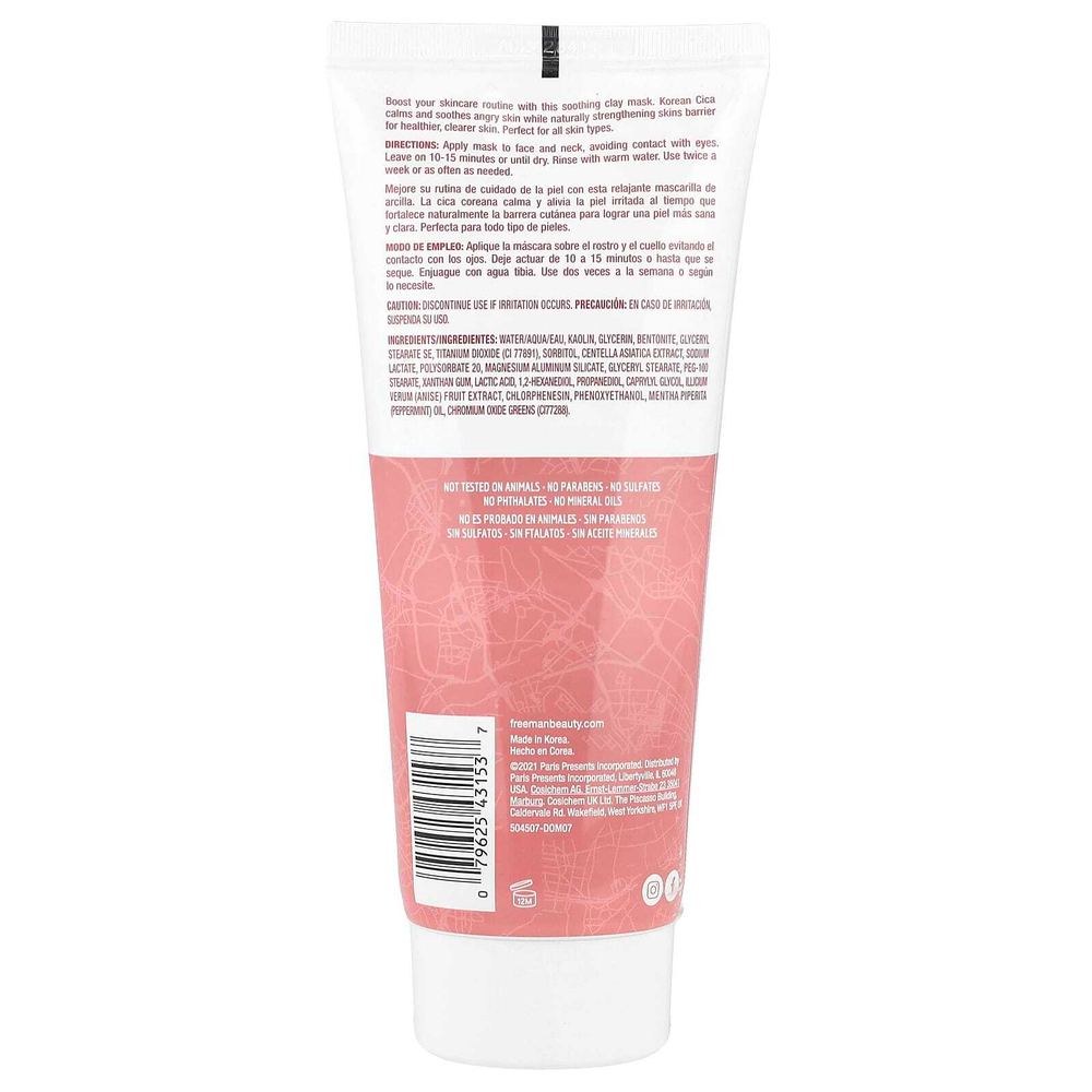Freeman Beauty, Успокаивающая косметическая маска с корейской глиной Cica, для всех типов кожи, 175 мл (6 жидк. Унций)