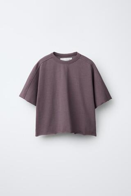 ZARA КОМПЛЕКТ ИЗ ФУТБОЛКИ И БРЮК КЮЛОТ HEAVY WEIGHT С ДЕКОРАТИВНЫМИ ШВАМИ, ТЕМНО-РОЗОВЫЙ