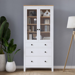 Шкаф-витрина Хемнэс Hemnes/Кымор, 3 ящика, 90х198х37 см, белый/светло-коричневый