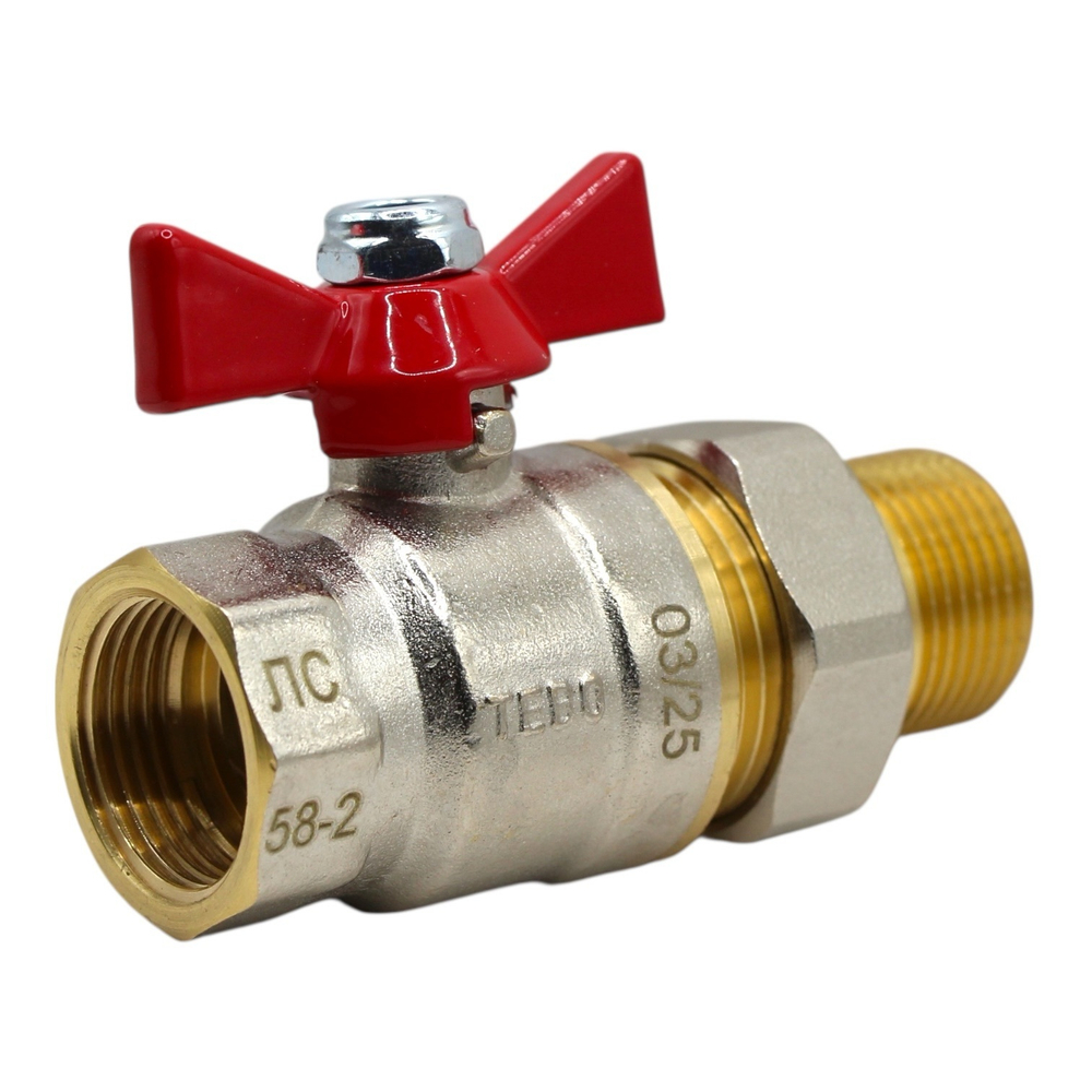 Кран шаровой TEBO 3/4" с американкой (бабочка)