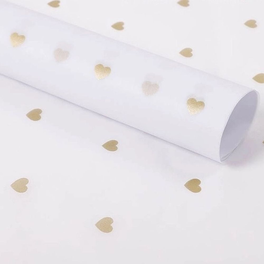 Тишью 50*70*28л Сердце/ЗОЛОТО НА БЕЛОМ