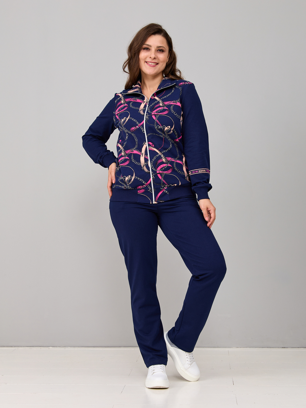 Костюм с брюками КБ-384/синий-цепи