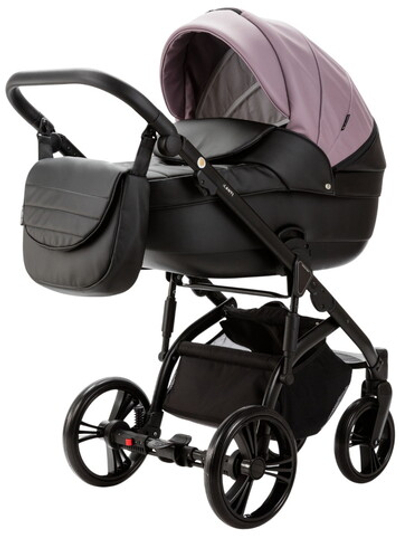 Детская коляска Adamex Lanti Deluxe 3 в 1 LN-SD106 (СИРЕНЕВ.КОЖА + ЧЕРН. КОЖА)