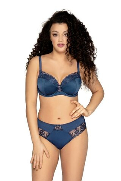 Трусики-слипы из эластичного трикотажного полотна и сетки с вышивкой (Размер: XL) (Цвет: темно-синий)