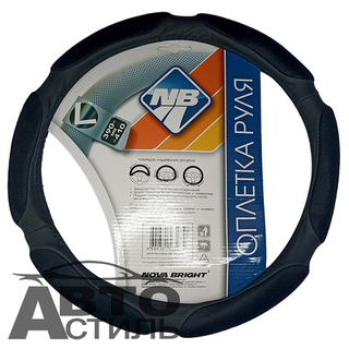 Оплетка на руль круглая Nova Bright 38687 размер L черная, экокожа, спонжевая
