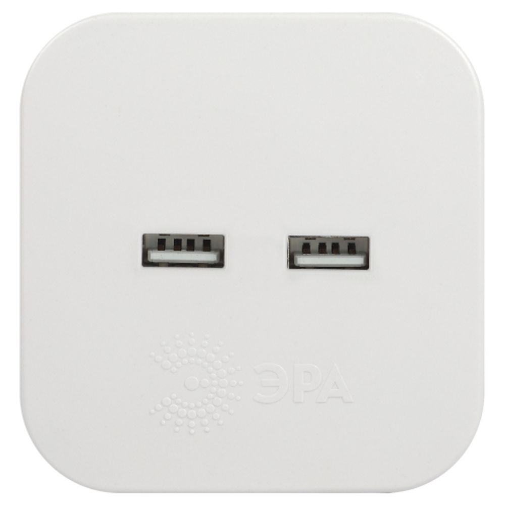 Разветвитель электрический ЭРА SP-4-USB-W на 4 розетки + 2xUSB 2400mA без заземления 10А белый | Тройники