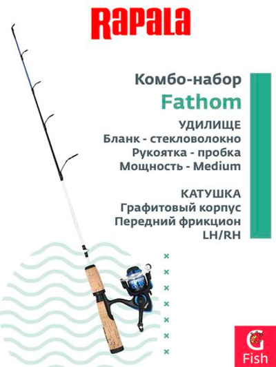 Комбо набор для зимней рыбалки RAPALA Fathom удочка, катушка, леска 71см. Medium