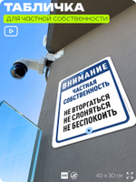 Табличка для частной территории "Внимание, частная собственность", на дом, для участка, организаций, предупреждающая, 40х30 см, Silver Plane x Айдентика Технолоджи