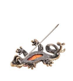 AM- 961 Брошь «Ящерка» (латунь, янтарь)