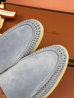 Серые лоферы Loro Piana Summer Walk с плетением