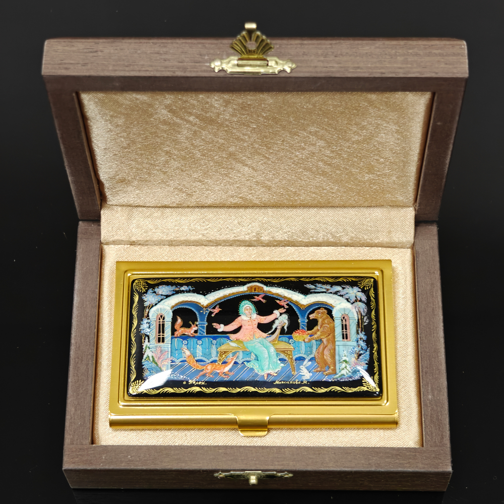 Коллекционная визитница персональная "Снегурочка" с ручной росписью Палех