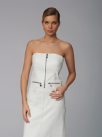 Женское кожаное платье корсет белое с молнией