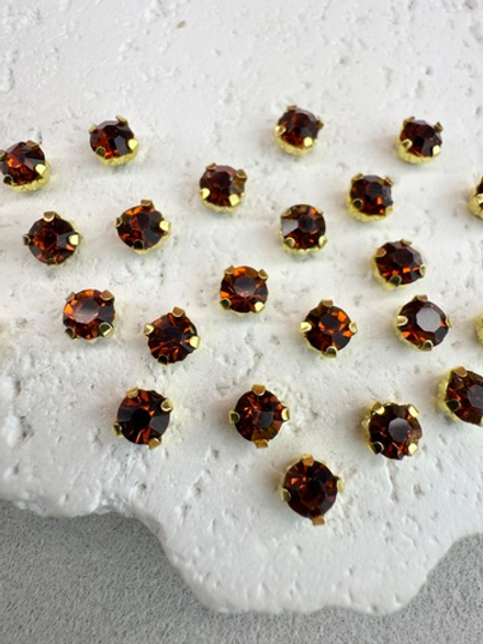 Шатоны 4 мм, Дымчатый топаз в золоте, 25 шт