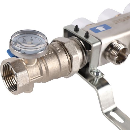 Коллектор Rommer 1"x3/4" на 3 контура с расходомерами в сборе (нерж. сталь) RMS-1210-000003