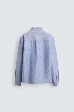 ZARА РУБАШКА REGULAR FIT ИЗ ЛЬНА И ХЛОПКА, БЕЛЫЙ/НЕБЕСНО-ГОЛУБОЙ