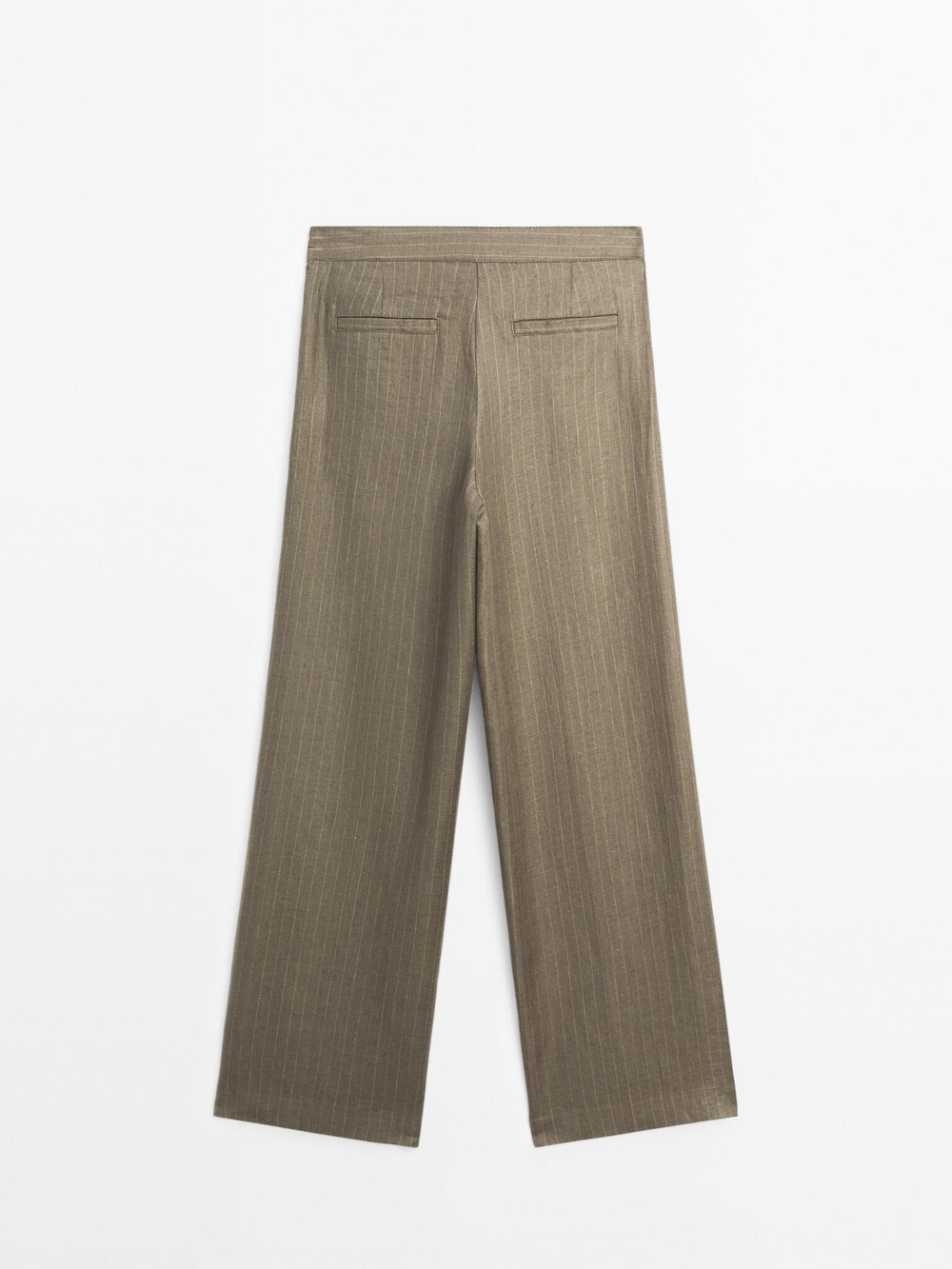 Massimo Dutti Брюки из 100% льна в полоску с пряжкой, серо-зеленый