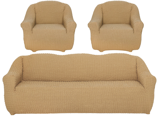 Комплект чехлов на диван и 2 кресла без оборки, цвет Медовый