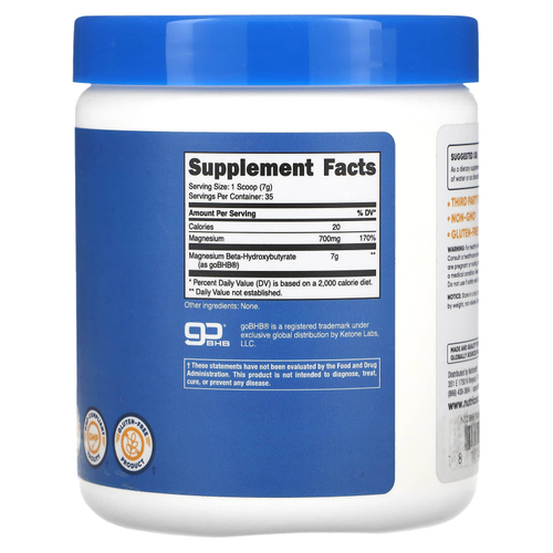 Nutricost, Магний BHB, goBHB®, без добавок, 250 г (8,8 унции)