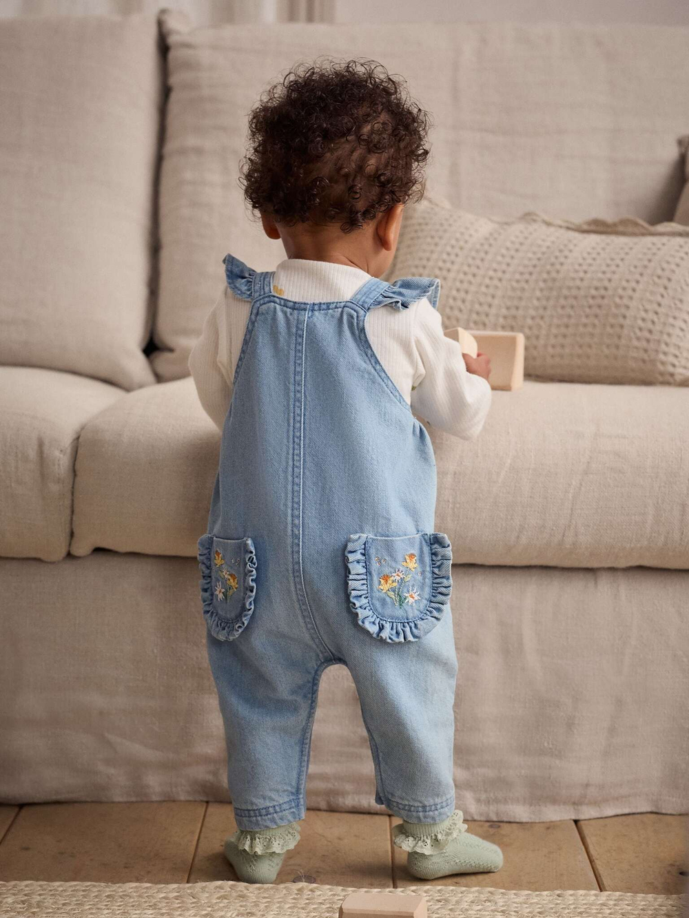 Боди с длинным рукавом и комбинезон в комлекте для малышей Next E65-358, Молочный, Синий